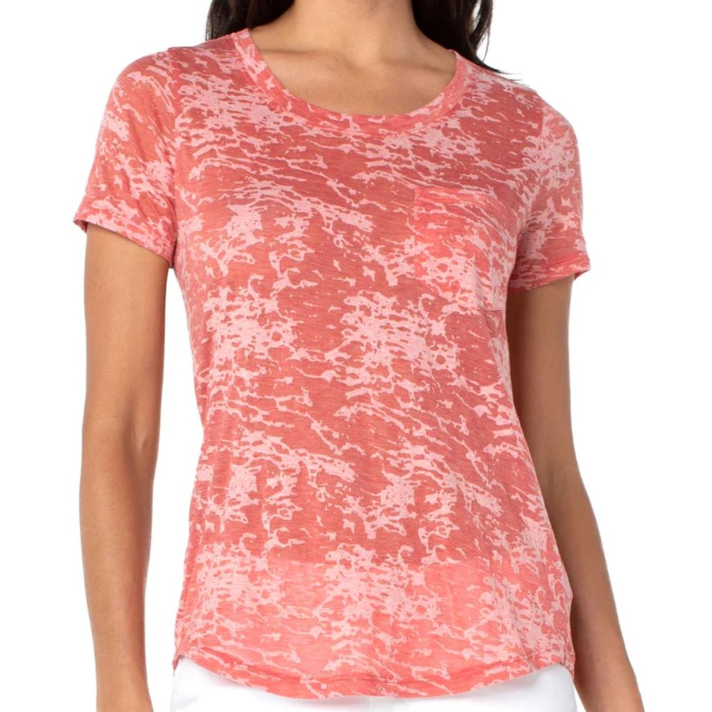 Liverpool Desert Blossom Burnout Camo Scoop Neck Tee Pink Small
